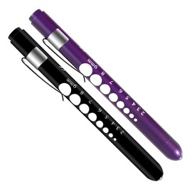 ALMOCN 2 Pack Pen Light,Nurse Medical Reusable LED Penlight White Light with Pupil Gauge and Ruler,Black and Purple