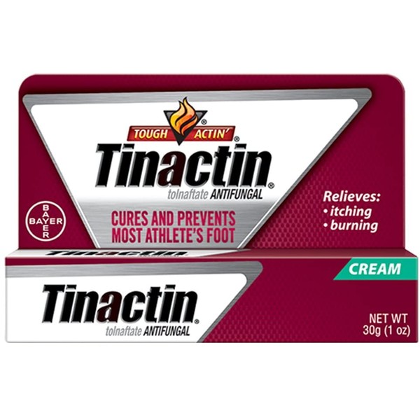 Tinactin Athlete's Foot Cream, Tolnaftate 1%, Antifungal, AF Treatment, Proven Clinically Effective on Most Athlete’s Foot and Ringworm, Cream, 1 Ounce, 30 Grams, Tube