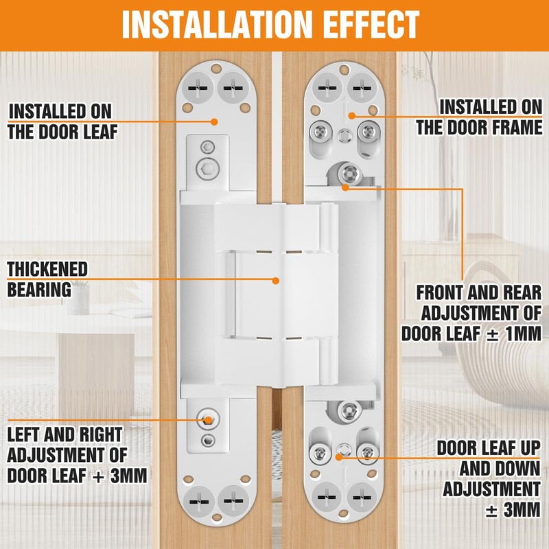 Lipshome 7" Hidden Door Hinge/Invisible Door Silent 180 Degree Swing