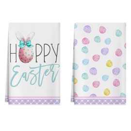 BOTB LIHM Happy Easter Cute Bunny Ear Colored Eggs Spring Kitchen Towels Dish Towels 18x26 Inch Home Decorations Hand Towels Set of 2 Drying Dishcloth