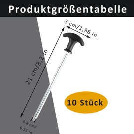 Tent Pegs, Pack of 10 Iron Pegs, Sturdy Pegs with Thread, 21 cm Pegs, Camping, with T-shaped Non-Slip Handle, for Garden, Camping, Travel, Outdoor