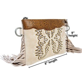 Myra Bag Western Fringe Crossbody for Women - Leather Boho Shoulder Wristlet Purse, Beige, Small, Western