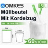AOMKES Bin Liners 15 L with Drawstring White Bin Bags