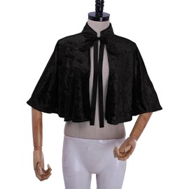 Heodols Medieval Shawl Women Renaissance Velvet Cape Wraps Costume Lace Gothic Lolita Cloak for Evening Party (Black, One Size)