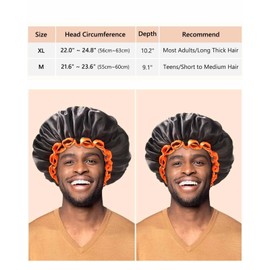 Black Large Shower Cap for Women Long Hair, Reusable Waterproof Shower Hats for Men, Double Layer Washable Bath Cap for Thick Curly Hair