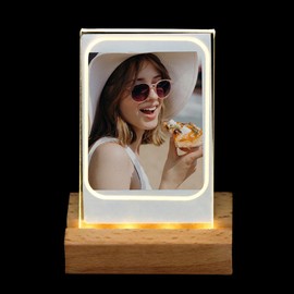 Warm Color Light Up Picture Frame, 3 Inch Acrylic Plaque with Wooden Display Stand, for Card Holder, Tabletop Sign Holder, Menu Card Holder
