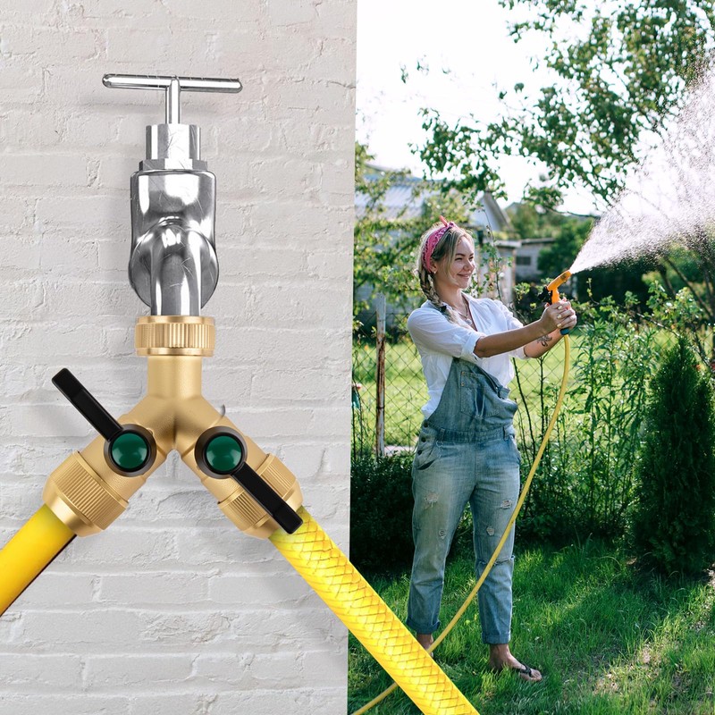 Tesmotor 2 Way Brass Tap Splitter, Garden Hose Y Splitter,