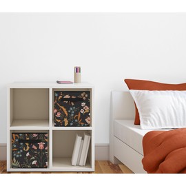 Sweet Jojo Designs Boho Wildflower Vintage Floral Girl Collapsible Fabric Storage Cubes Foldable Bins Organizer Boxes Kids Baby Childrens Toys Set of 2 Black Orange Teal Bohemian Farmhouse Cottagecore