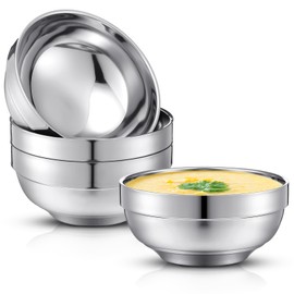 Funnymoom 4 Pack 24 oz Stainless Steel Bowls Double Walled Insulated Soup Bowls Ice Cream Bowls Metal Mixing Bowls Nesting Bowls for Serving Soup Rice Cereal