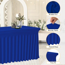 GEWONELIFE Royal Blue Spandex Tablecloth with Skirt for 6FT Tables – Wrinkle-Free, Stretch Fitted Elastic Cover – Rectangle Table Cloth for Weddings, Banquets, Parties, Buffets, and Restaurants