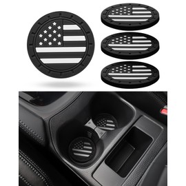 Coaster for Cup Holder - 4 Pack Silicone Auto Drink Coasters Mat American Flag Universal Non-Slip Inserts Car Interior Accessories, Black