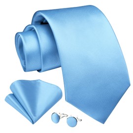 Enlision Light Blue Ties for Men Wedding Tie and Pocket Square Cufflinks Set Elegant Mens Ties & Handkerchief Necktie Set Formal for Party Business Work