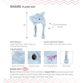 DolliBu Super Soft Grey Fleece Shark Beanie with Ear Flaps - Cute Cosplay Hat for Kids, Teens, Adults - One Size