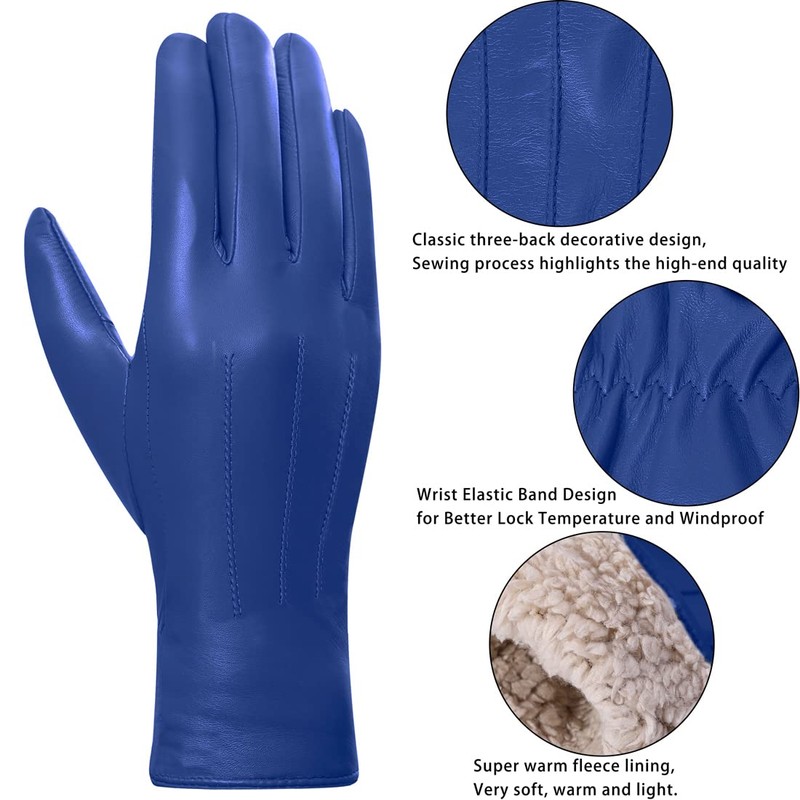 Harssidanzar Leather Gloves Women, Winter Warm Fleece Lining Touchscreen Vintage