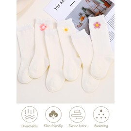 Urieo White Baby Girl Sock Cotton Knee High Socks Toddler Girls Uniform Dress Long Socks for 1-3T