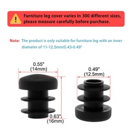 sourcingmap 1/2" 14mm OD Plastic Round Tube Ribbed Inserts End Cover Caps 35pcs, 0.43"-0.51" Inner Dia, Floor Furniture Chair Table Protector