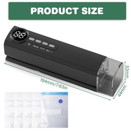 Vacuum Sealer for Food, Portable Foil Sealer with 5 Bags, 2 Inflator Adapters and 1 Air Extraction Adapter, Multifunctional Vacuum Sealer, Mini Vacuum Sealer Seal Length: 15 cm (Black)