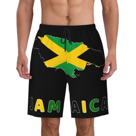 JUHIOPOI Mens Jamaica Swim Trunks Jamaican Flag Trunk Beach Shorts Cool Quick Dry Board Shorts Summer Party Shorts with Pockets Mesh Lining, Map-XL