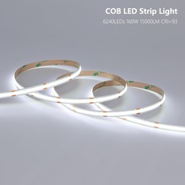 BENLUN 24V COB LED Strip Light 65.6ft (2 Rolls of 32.8ft) Kit, 6000K Cool White Cuttable 11W/M 312LEDs/M CRI 93 LED Tape Lights with Power Supply for Bedroom Kitchen Living Room Ceiling