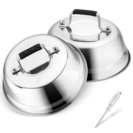 Joyfair Cheese Melting Dome, 2 Pcs Stainless Steel Basting Cover with Plastic Handle, Small Burger Cover for Indoor Outdoor Griddle Grilling BBQ, Heat-Proof Handle & Rust Proof, 17 X 6 cm