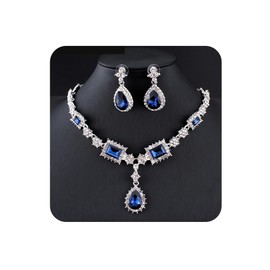 Wekicici - Juego de collar de vidrio para novia, con colgante de lágrima, collar y aretes colgantes para mujer, boda, graduación, Ajustable, Metal