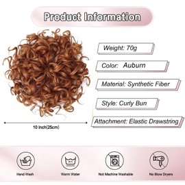 PORSMEER Messy Bun Short Curly Ponytail Extension Elastic Drawstring Loose Hair Pieces Auburn for Women Girls,Natural Synthetic Hair Chignons Afro Puff Ponytail Bun