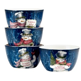 Certified International Snowman Greetings 5.25" Ice Cream/Dessert Bowls, Set of 4.,