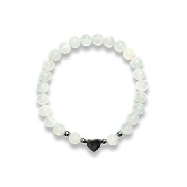 Majas Perlen Mondstein Armband Perlen echt 6mm Herz Edelstahl Silber - Größen 15 bis 17cm passend - Handmade Perlenarmband Sensibilität Fruchtbarkeit Weiblichkeit - Spiritueller Schmuck Damen