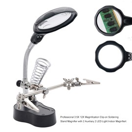 Soldering Magnifying Glass with LED Lamp Helping Hands Stand 3.5X 12X Magnifier Soldering Holding Devices with Alligator Clips for Assembly,Repair,Modeling,Crafts MG16126-A