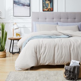 Berklan Linen Cotton Duvet Cover Queen Linen Comforter Linen Bedding 55% French Linen 45% Long-Staple Cotton with Button Closure (1 Duvet Cover 2 Pillow Shams Queen Size Linen)