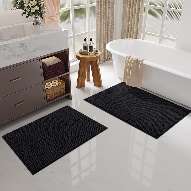 OLANLY Chenille Bath Mat, Non-Slip Bathroom Rug, Soft Bath Mat,