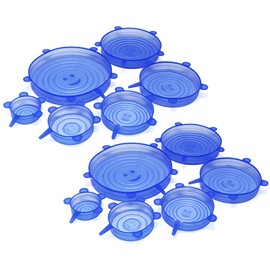 Silicone Stretch Seal Cover, 12 Pcs 6 Size Blue Elastic Silicone Seal Lids for Keeping Food Fresh in Refrigerator and Microwave Oven (blue)