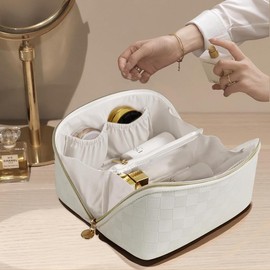 Neceser Maquillaje,Cosmetiquera de Viaje de Gran Capacidad,Bolsa Organizadora de Cosmeticos, Neceser de Viaje para Mujer Portátil, para Hogar Vacaciones Viaje Baño (Blanco)