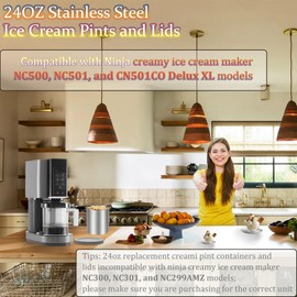 jjxeqo Stainless Steel Pint Containers & Lids Compatible with Ninja Creami ice Cream Maker NC500, NC501, CN501CO Delux Series– 4 Pack, 24 oz, Silicone Lids, BPA-Free, Dishwasher Safe, 5 Years Warranty