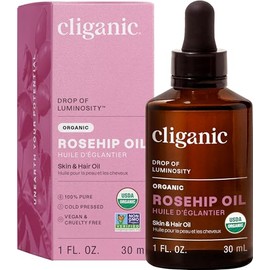 Cliganic – Aceite de Rosa Mosqueta Orgánico 100% Puro, Prensado en Frío, 30 ml (1 fl. oz) – Certificado USDA Organic – Vegano, Sin OMG – Hidratante para Piel y Rostro