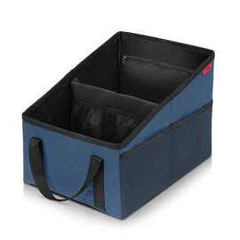 Car Seat Organizer - Passenger Seat Organizer, Collapsible Small Car Seat Storage Organizer for Console Front or Back, Automotive Backseat Organizer with Belt 4 Cup Holders for Kids Accessories, Blue