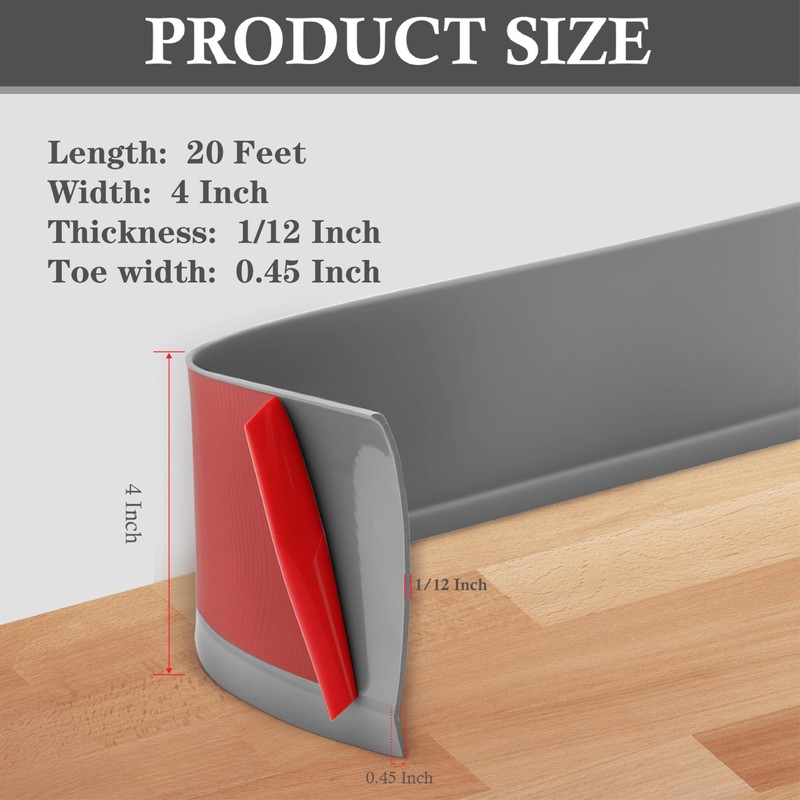 POPAKAN Flexible Baseboard Molding Trim 4" x 20 ft, Self-Adhesive