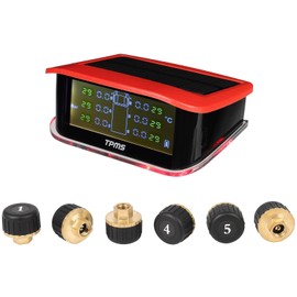 OCPTY Tire Pressure Monitoring System, Wireless TPMS Tire Pressure Monitor System 0-198psi 433MHZ Red RV TPMS with 6 sensors, LCD Display, Auto Sleep Mode,Easy to Install