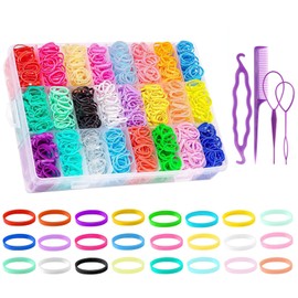 Accesorios para el Cabello, 2000PCS Gomitas para el Pelo, 24 Colores Bandas de Goma para el Cabello Duraderas y Coloridas, con 4 Ayudas para Trenzar y 1 Caja de Almacenamiento, Bandas Elásticas (Multicolor)
