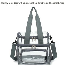 FlowFly Clear Bag Double Decker for Stadium Events With Shoulder Strap for Women, Men, Large and Reusable Lunch Container, Work and Sporting Events, Travel Transparent Tote Bag, Clear#Grey