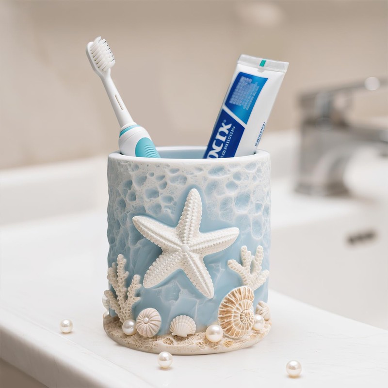WAIT FLY Resin Starfish Toothbrush Holder, Toothbrush Organizer and Toothpaste