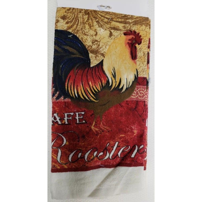 3 pc KITCHEN COTTON PRINTED VELOUR TOWELS SET, RED CAFE