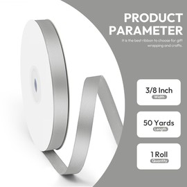 Quhora 3/8" x 50 Yards Satin Ribbon - Silver Silk Ribbon with Spool - Ideal for Gift Wrapping, Floral Bouquets, Crafts, Wedding Party Decorations, Christmas and Sewing Projects