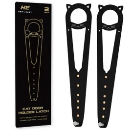 Adjustable Cat Door Latch, Extra Easy Way for Dog Proof Litter Box for Cats, Hold Door Open Seven Size from 1.5" up to 6", No Pinch Tail Design, Black, 2 Packs