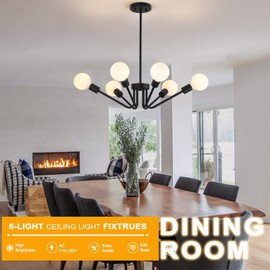 6 Light Black Chandelier, Dining Room Light Fixtures Over Table, Dining Light Fixture, Chandelier Black, Chandeliers for Dining Room Living Room Kitchen Foyer Entryway, Chandlier