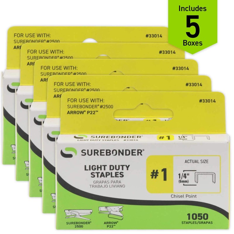 33014#1 Light Duty Staples - 1/4" Length - 1050/box, 5