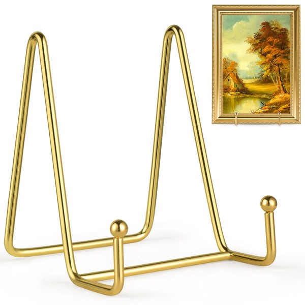Mocoosy 4 Inch Plate Stands for Display- Gold Iron Easel Plate Holder Display Stands Metal Frame Holders for Photo, Pictures, Decorative Plate Dish and Tabletop Art-2 Pack