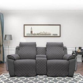Easy-Going Loveseat Recliner Cover with Console, Reversible Couch Cover for Living Room, Split Sofa Cover for Each Seat with Elastic Straps for Kids, Dogs, Pets(2 Seater, Gray/Light Gray)