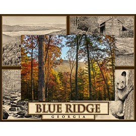 Saddle Mountain Souvenir Blue Ridge Georgia with Bear and Cabin Laser Engraved Wood Picture Frame (3 x 5)