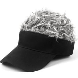 YeeHeen Mens Visor Cap Wig Spiked Adjustable Baseball Cap Sun Hats with Fake Hair Black + Grey Hair
